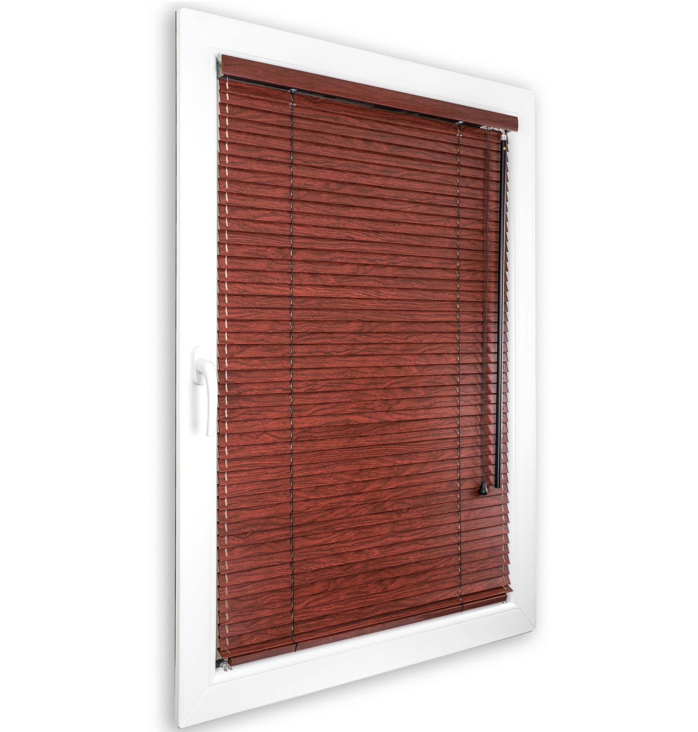 Żaluzja Lipowa – kolor Hibiskus – odcienie brązu, wiśnia, mahoń, teak – CLICKY® Flip 25 mm