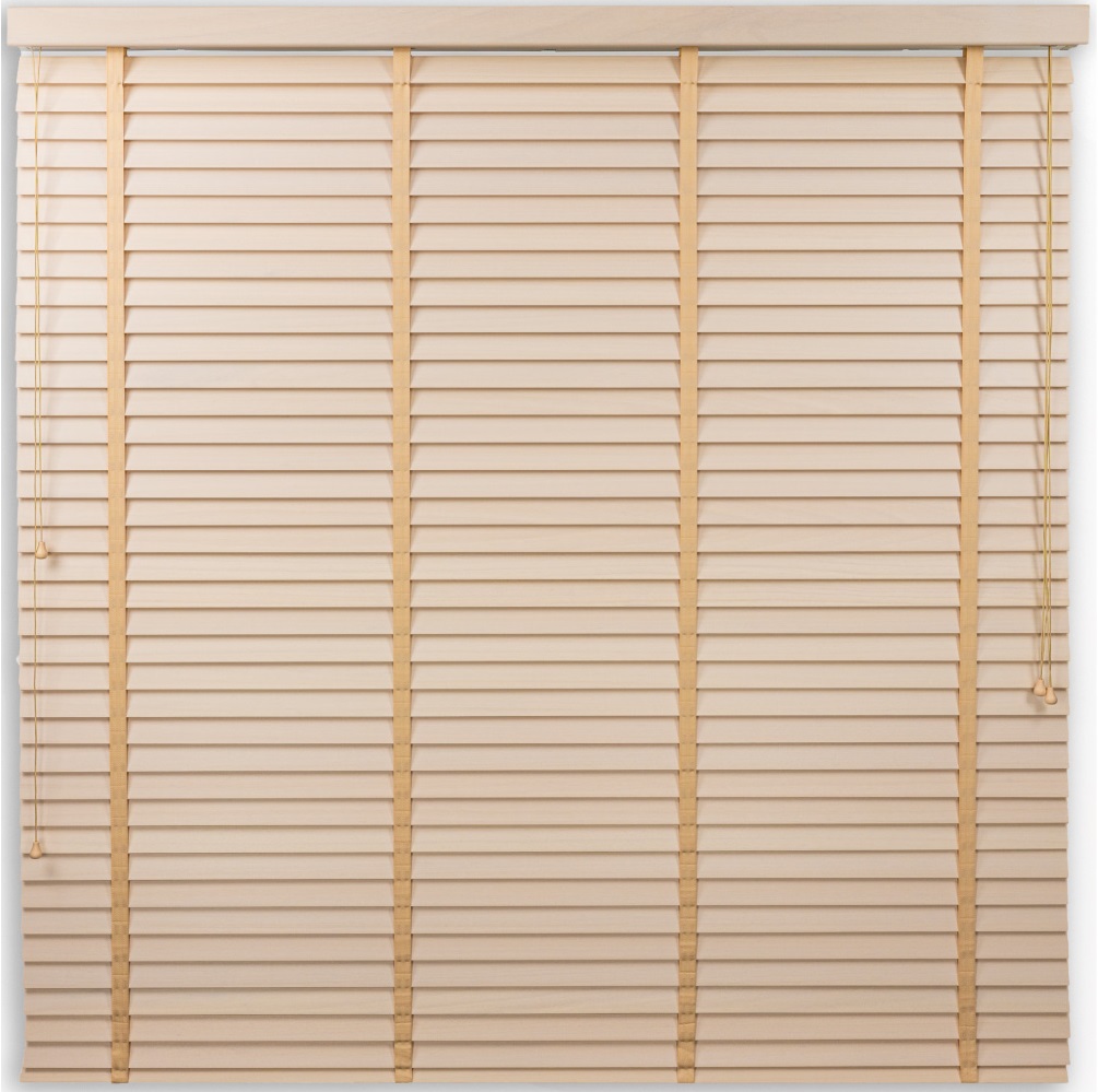 Żaluzja z drewna Abachi – kolor Sake – jasny brąz, ecru, brzoza – CLICKY® Flip 50 mm