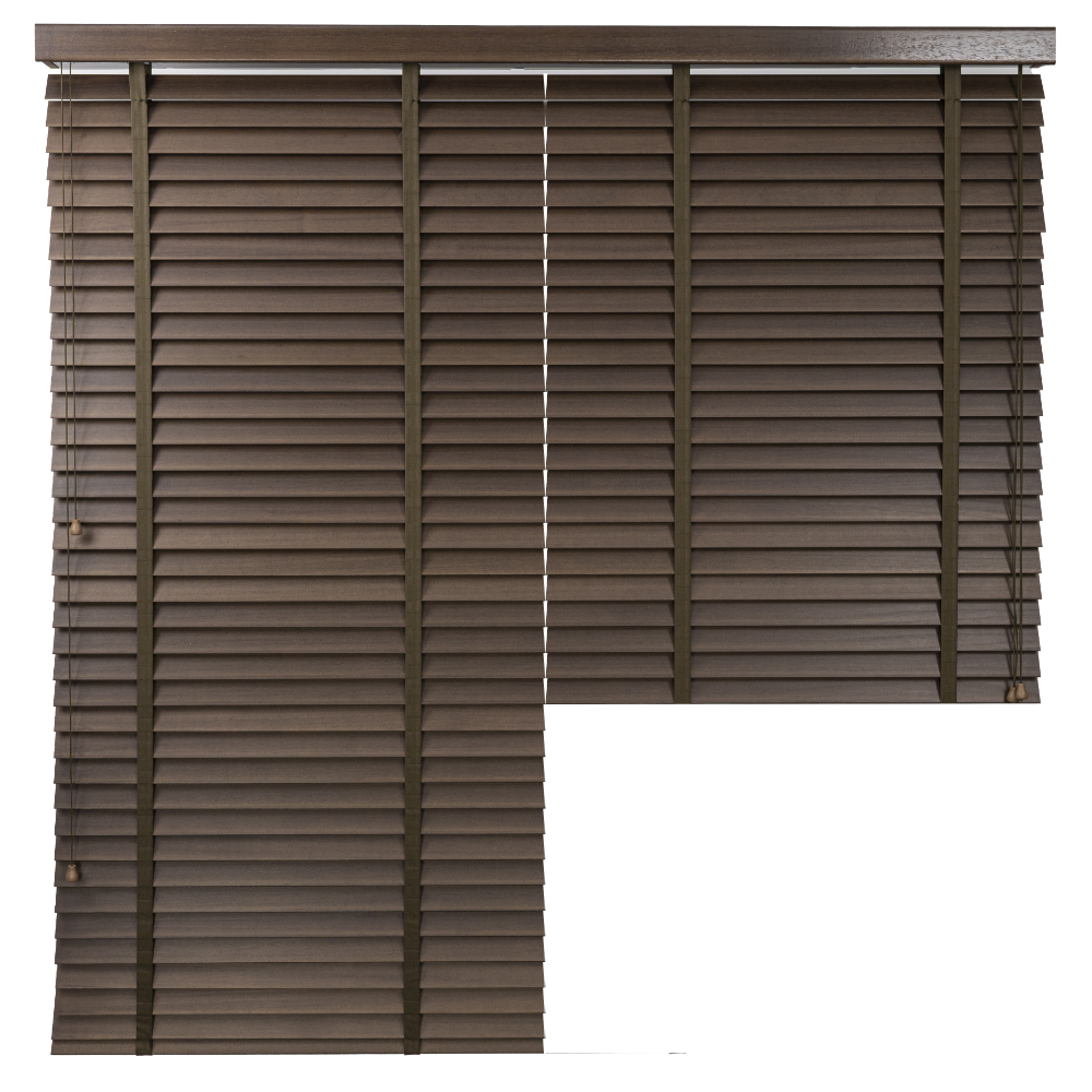 Żaluzja DUAL z drewna Abachi – kolor Orzechówka – odcienie brązu, orzech – CLICKY® Flip 50 mm