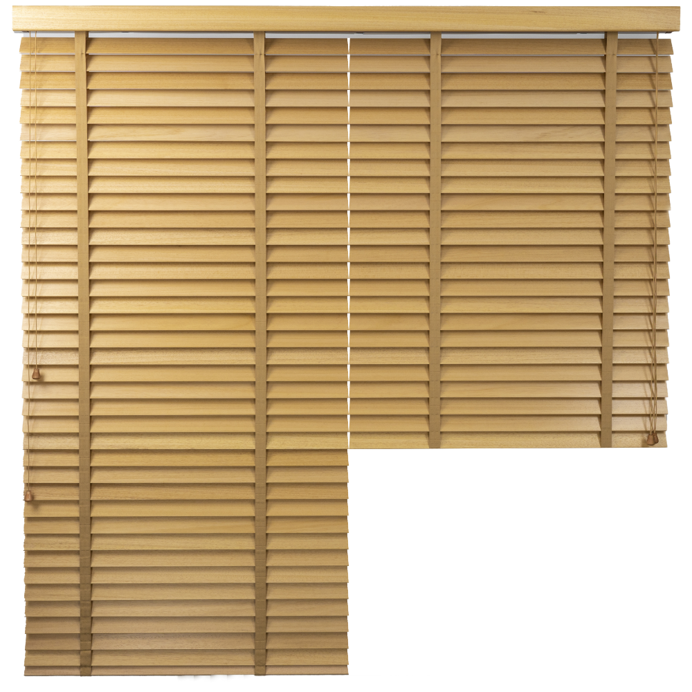 Żaluzja DUAL z drewna Abachi – kolor Żubrówka – odcień naturalny, sosnowy brąz – CLICKY® Flip 50 mm