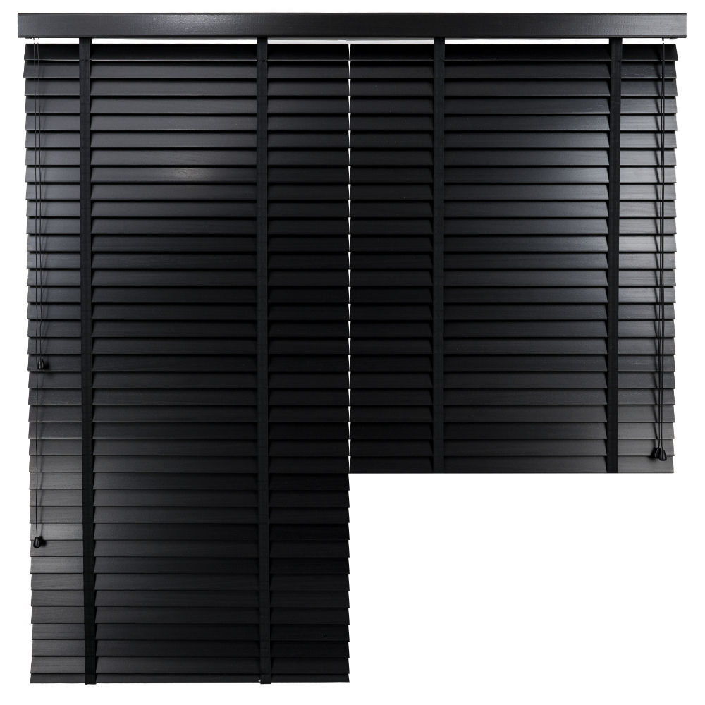 Żaluzja DUAL z drewna Abachi – kolor Porter – czarny – CLICKY® Flip 50 mm