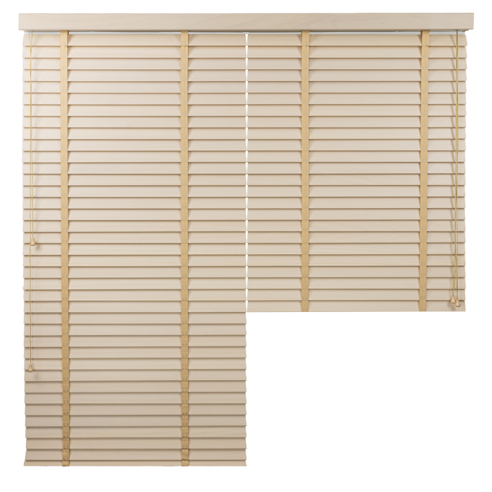 Żaluzja DUAL z drewna Abachi – kolor Sake – jasny brąz, ecru, brzoza – CLICKY® Flip 50 mm