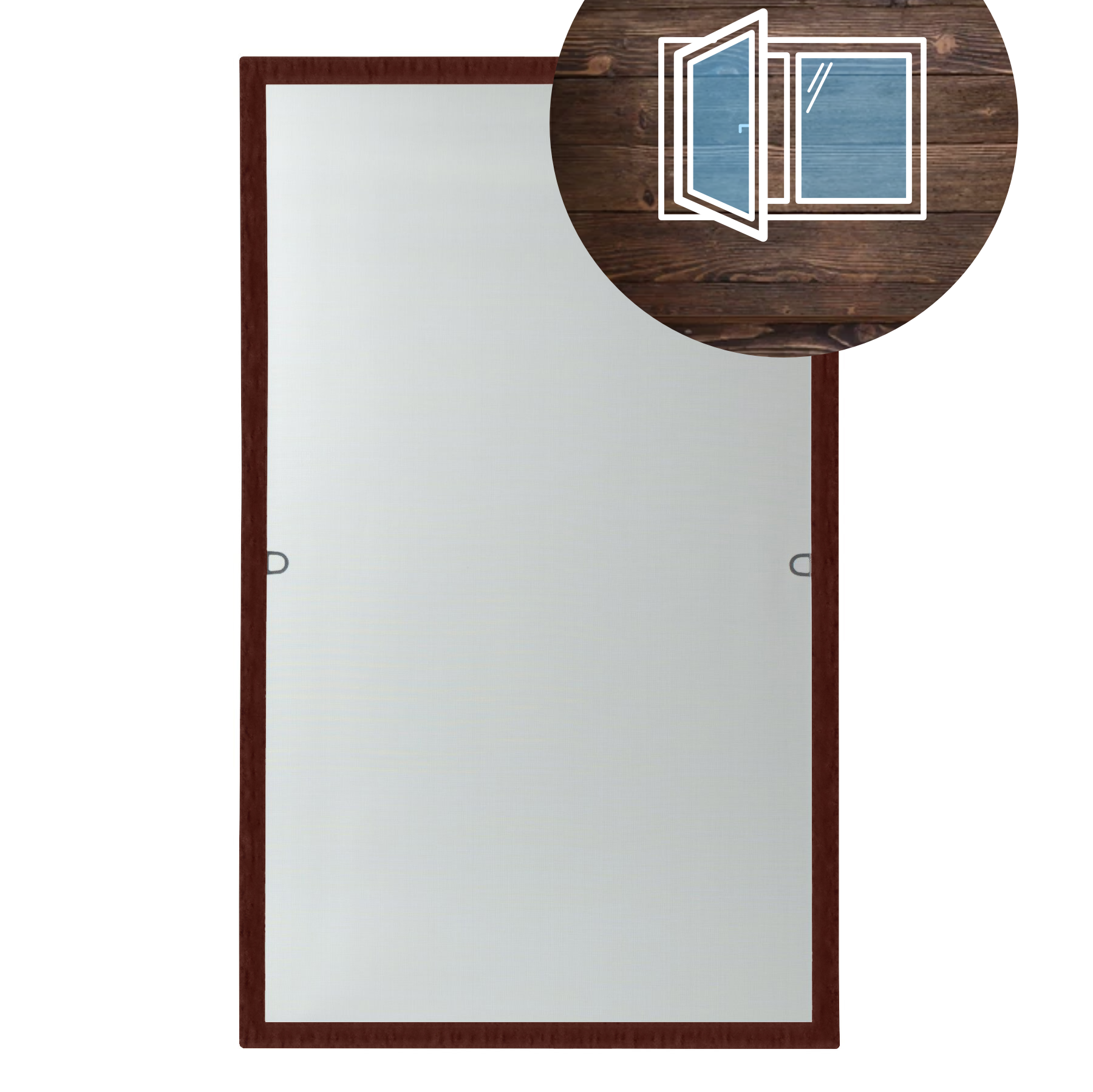 Moskitiera ramkowa do okien drewnianych – kolor Mahoń – aluminium ekstrudowane – CLICKY® Buzz Wood